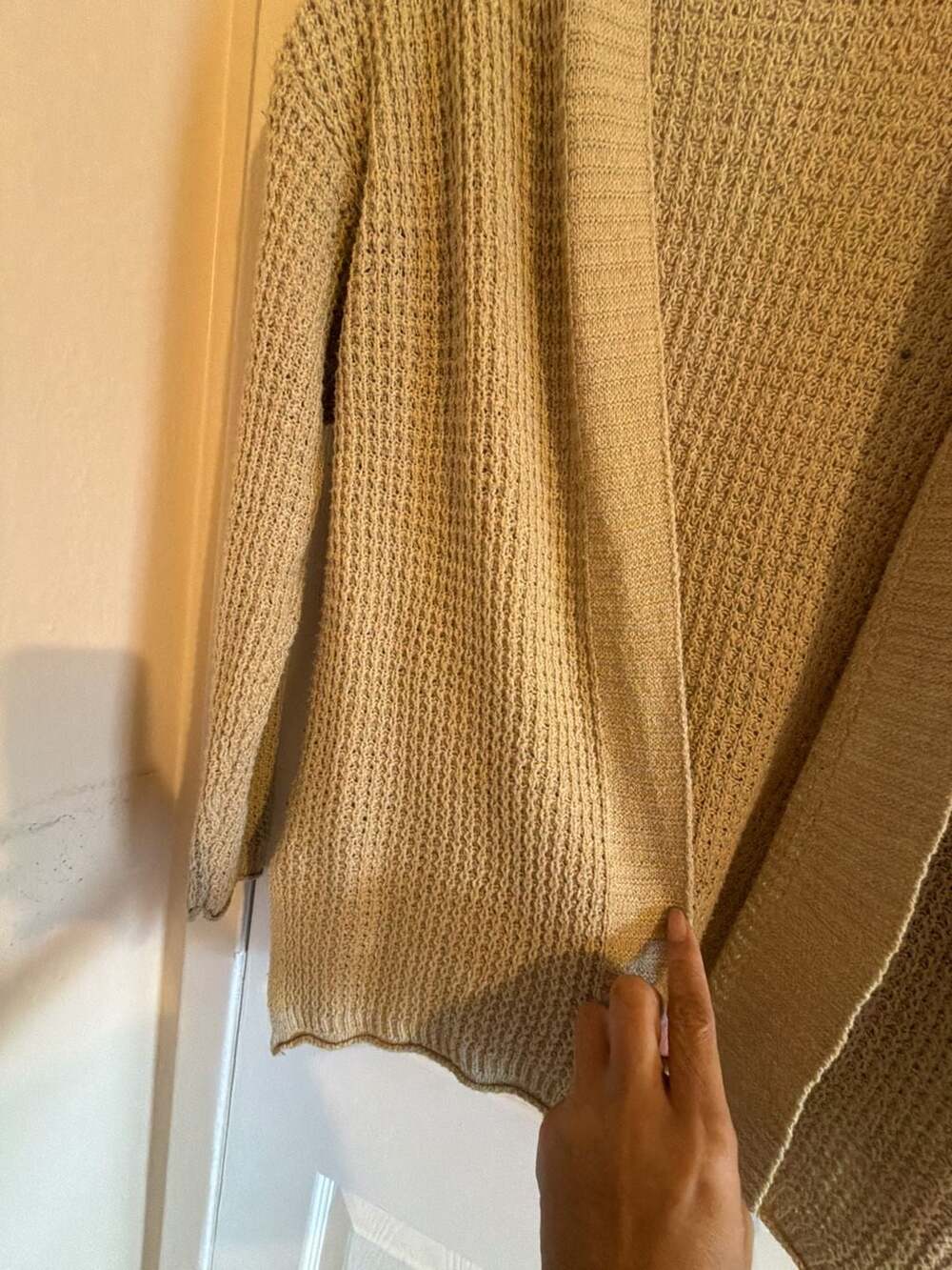 Casa Cabana Tan Waffle Knit Open Front Cardigan Sweater HOM1159-F - Picture 3 of 11